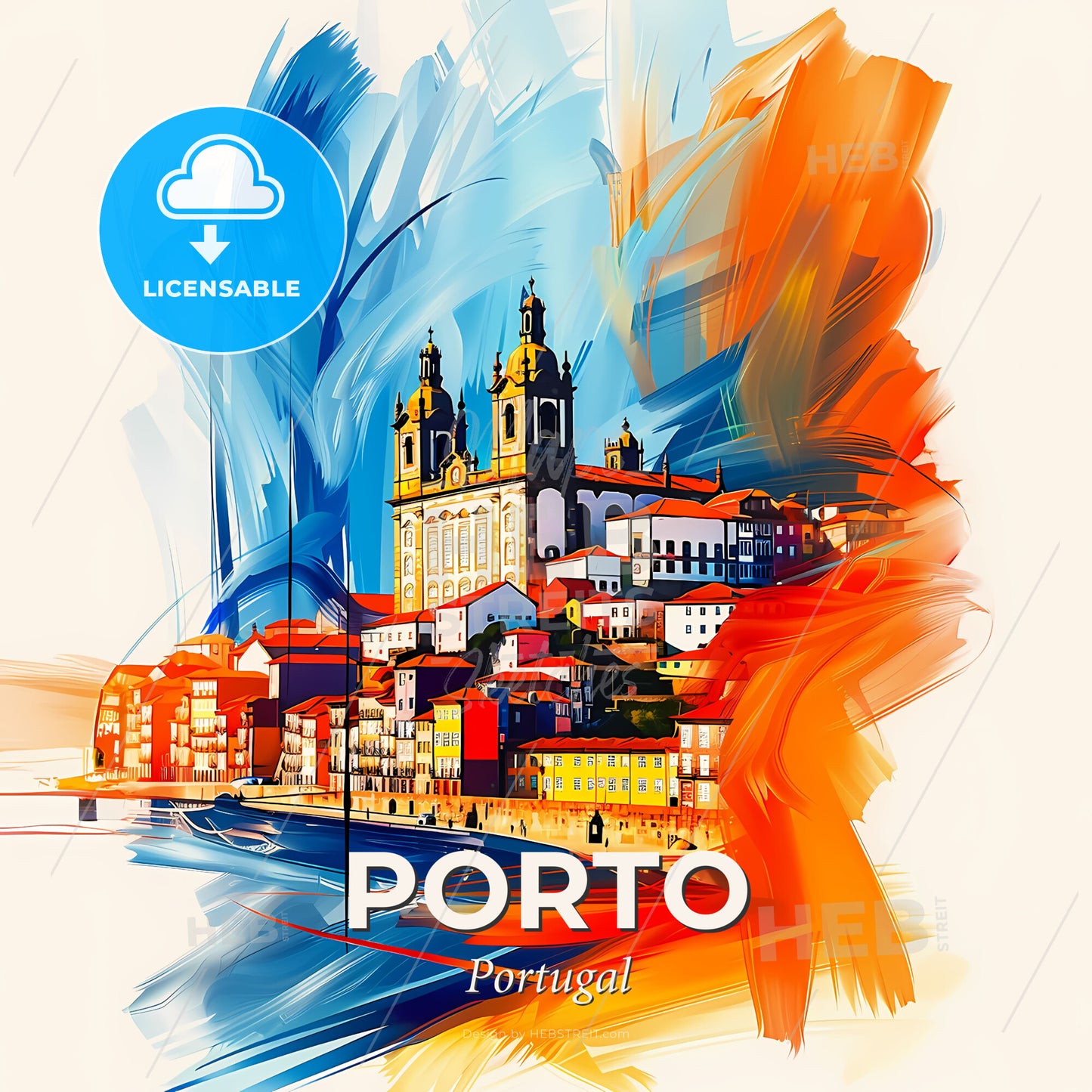 Vibrant Porto, Portugal - A Colorful Painting Of A City - Square format print template