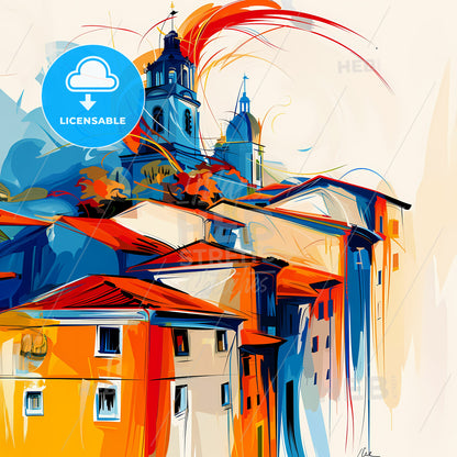 Vibrant Porto Velho, Brazil - A Colorful Painting Of Buildings