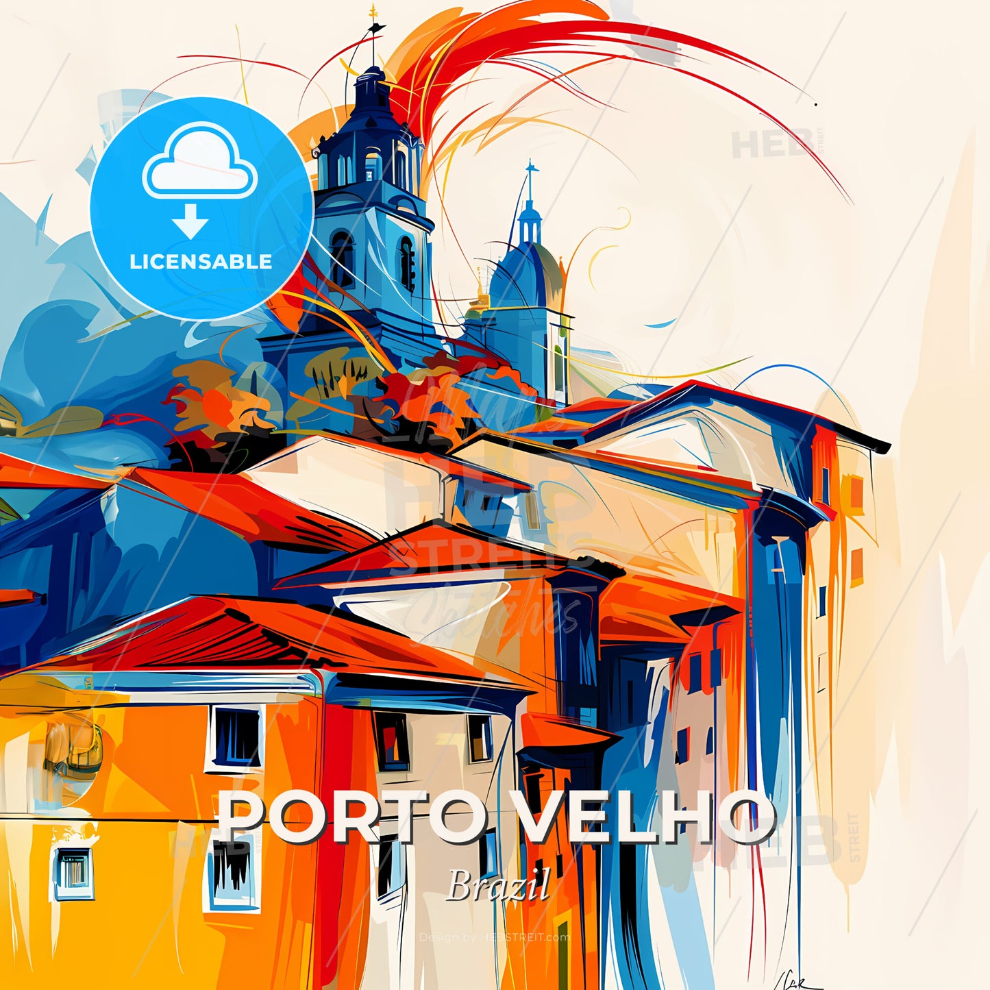 Vibrant Porto Velho, Brazil - A Colorful Painting Of Buildings - Square format print template