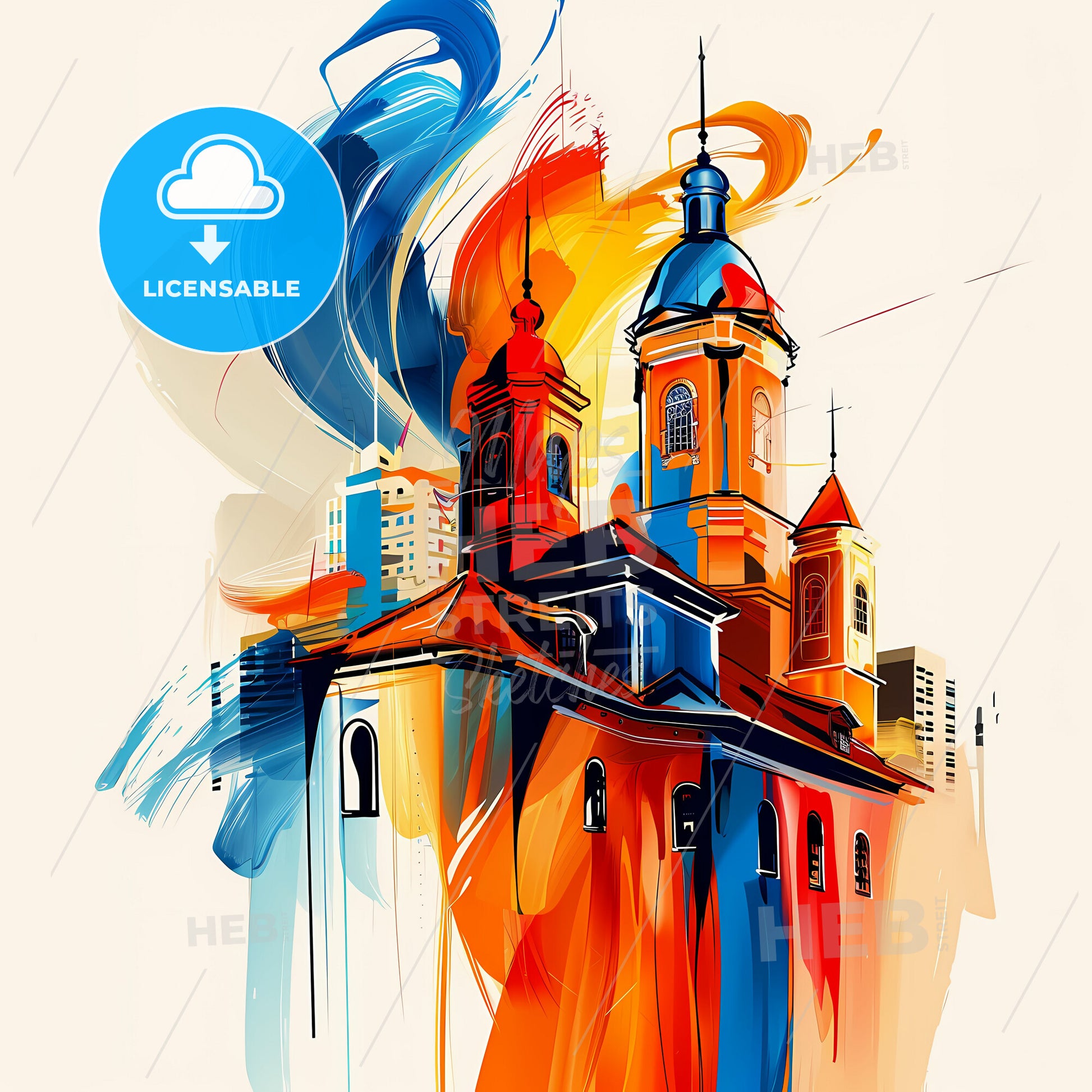 Vibrant Porto Velho, Brazil - A Colorful Building With Towers And A Blue And Orange Paint