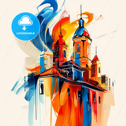 Vibrant Porto Velho, Brazil - A Colorful Building With Towers And A Blue And Orange Paint