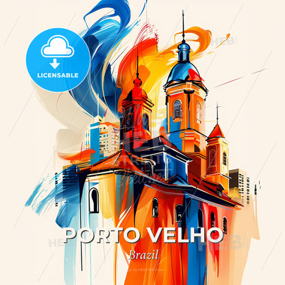 Vibrant Porto Velho, Brazil - A Colorful Building With Towers And A Blue And Orange Paint - Square format print template