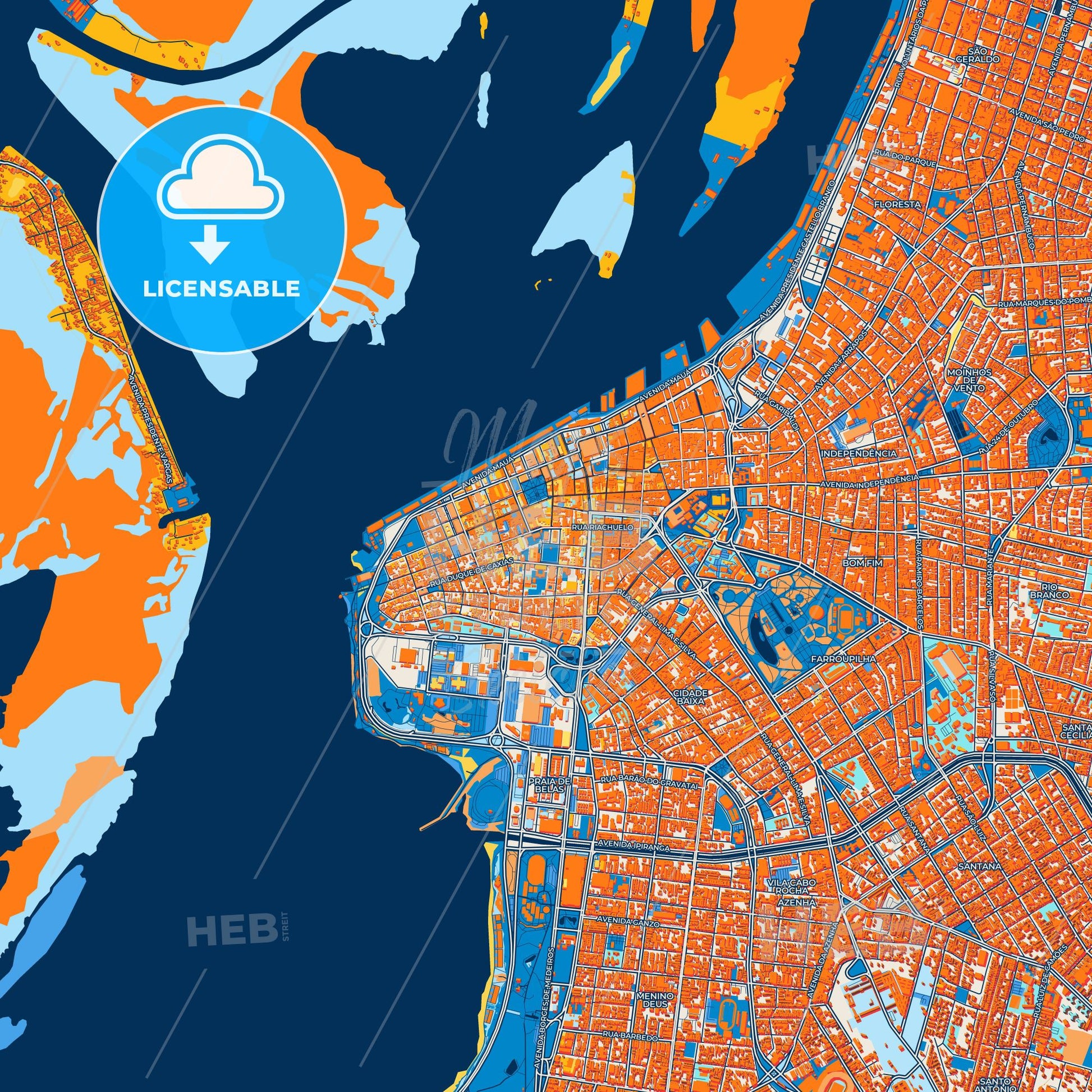 Colorful Porto Alegre Street Map with Labels and Buildings