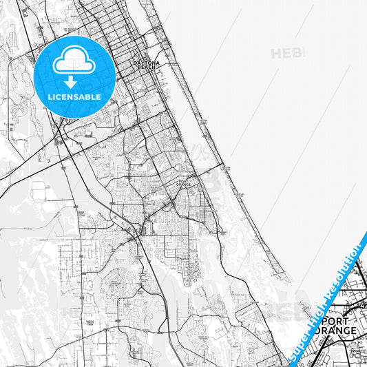 Port Orange, Florida light map with streetnames, citynames and districts