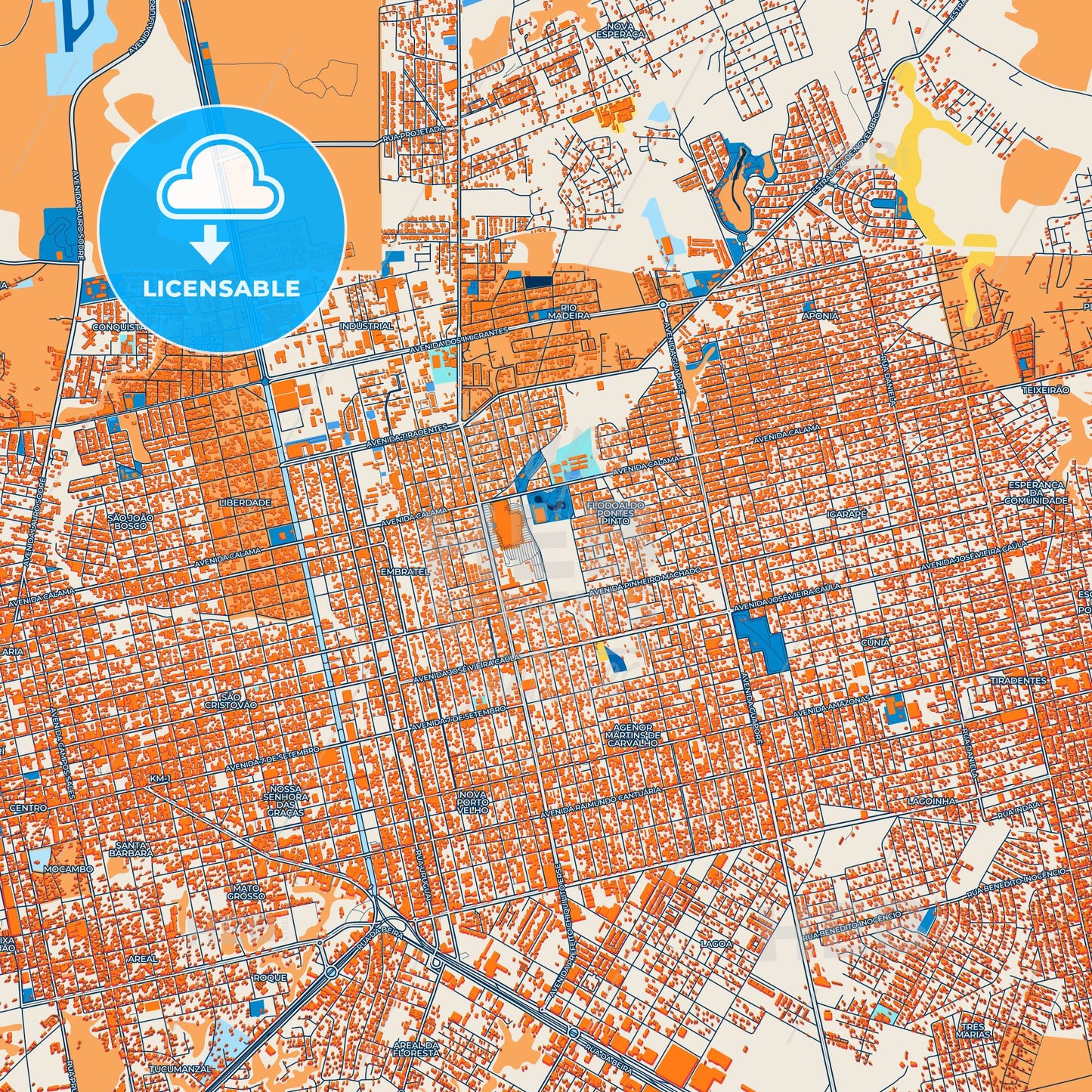 Colorful Porto Velho Street Map with Labels and Buildings