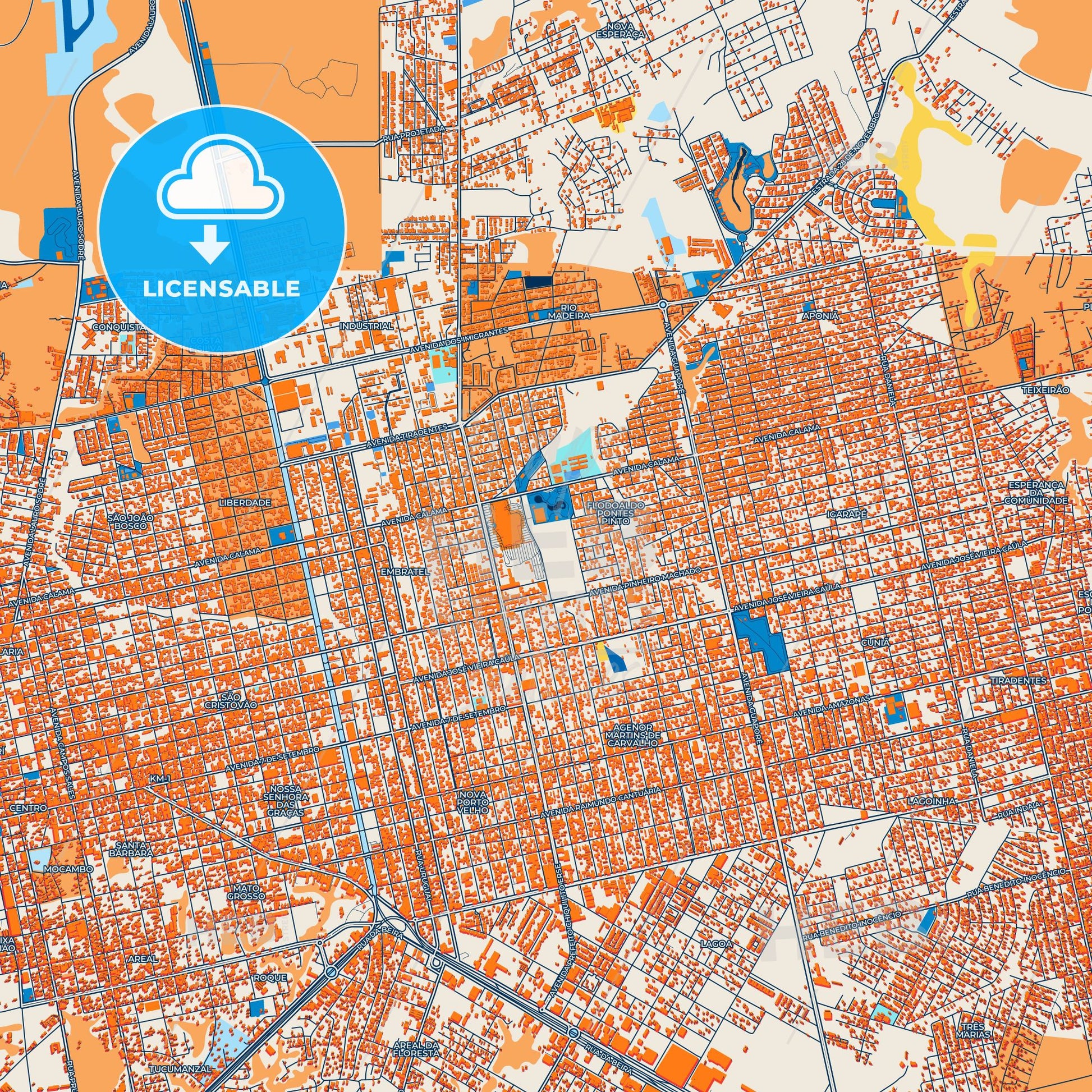 Colorful Porto Velho Street Map with Labels and Buildings