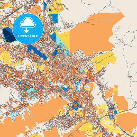 Colorful Portoviejo Street Map with Labels and Buildings