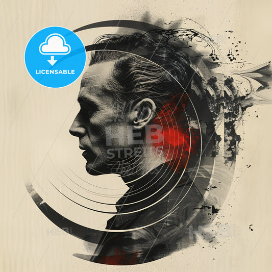 A Man's Profile With A Red And Black Design