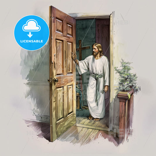 A Man In A Robe Opening A Door