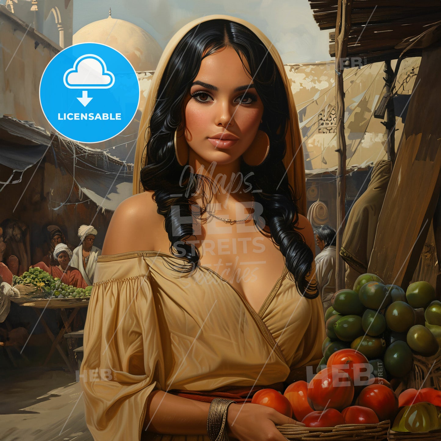 portrait of a beautiful Moroccan woman  - A woman holding a basket of fruit