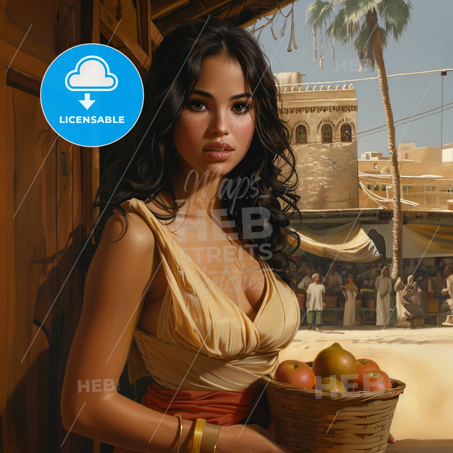 portrait of a beautiful Moroccan woman  - A woman holding a basket of fruit