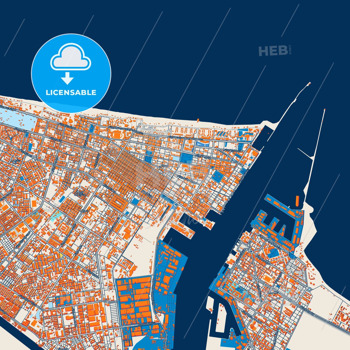Colorful Port Said Street Map with Labels and Buildings