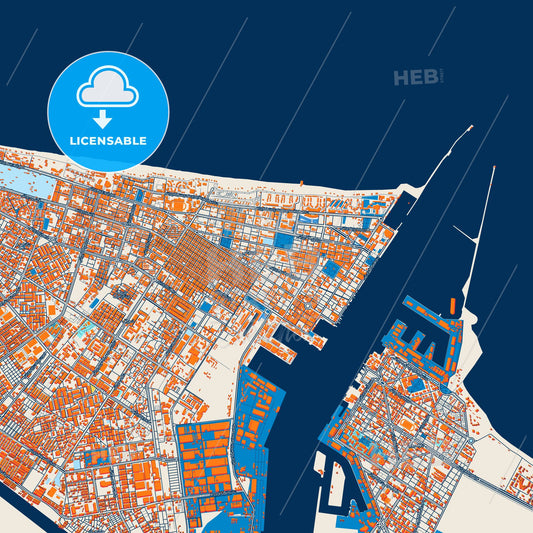 Colorful Port Said Street Map with Labels and Buildings