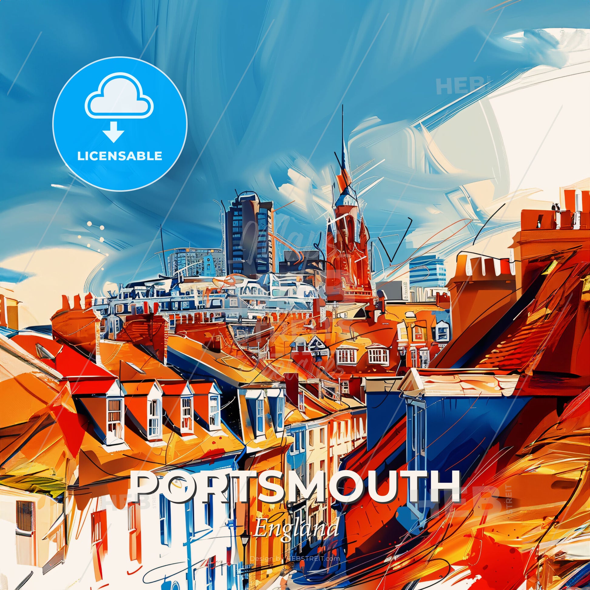 Vibrant Portsmouth, England - A Cityscape With Buildings And A Tower - Square format print template