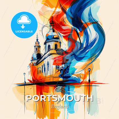 Vibrant Portsmouth, England - A Painting Of A Skyline With A Colorful Building - Square format print template