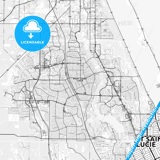 Port St. Lucie, Florida light map with streetnames, citynames and districts