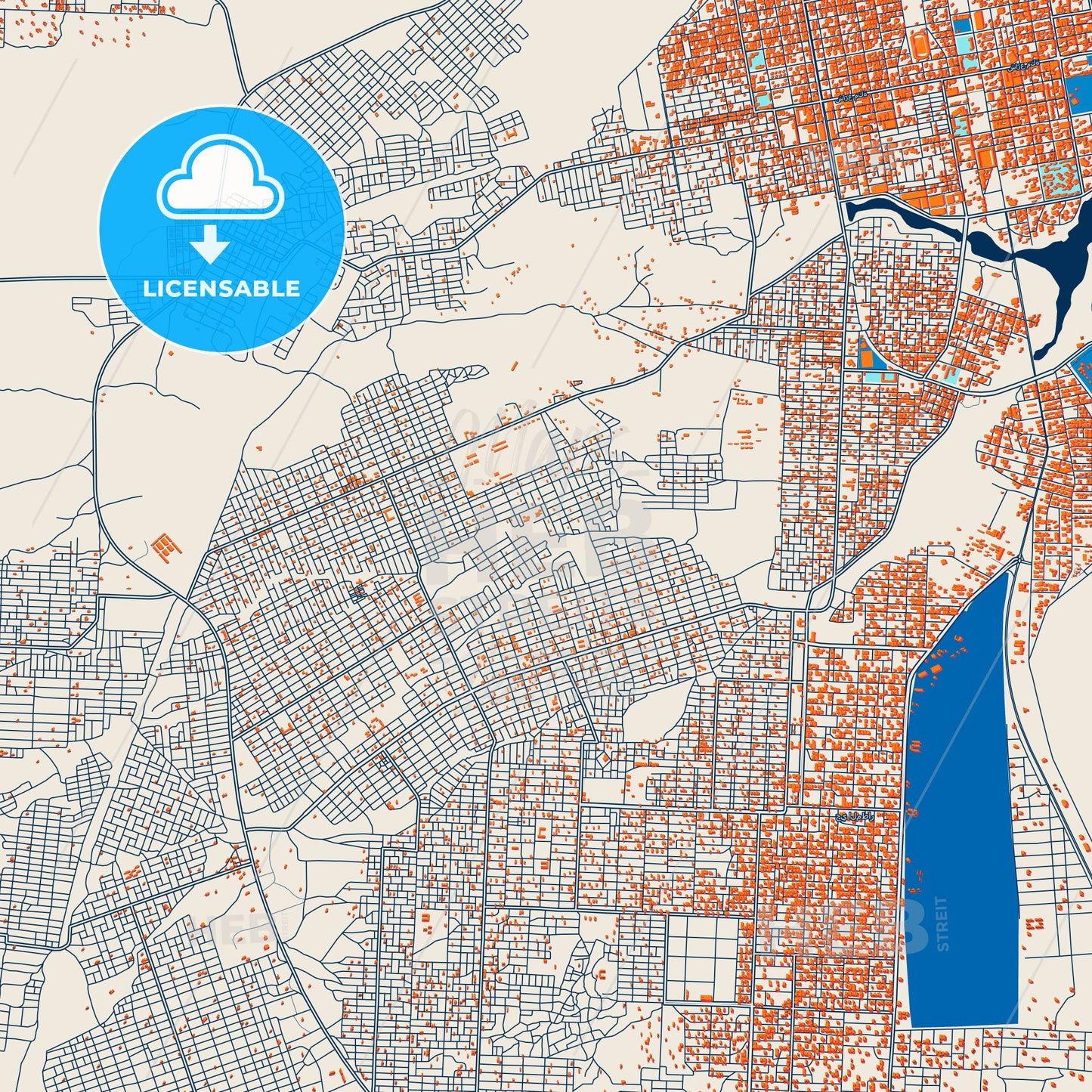 Colorful Port Sudan Street Map with Labels and Buildings