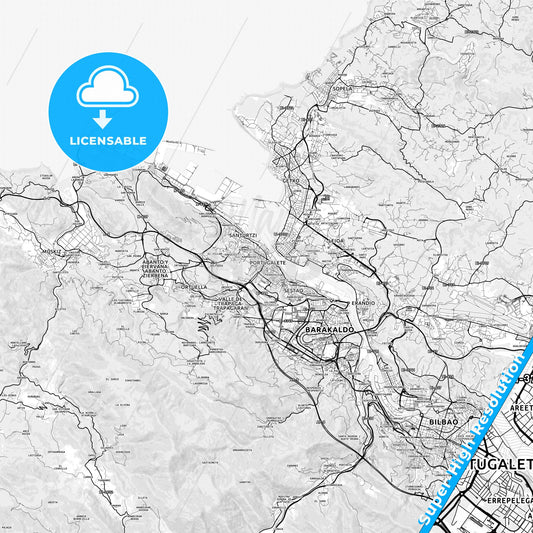Portugalete, Spain light map with streetnames, citynames and districts