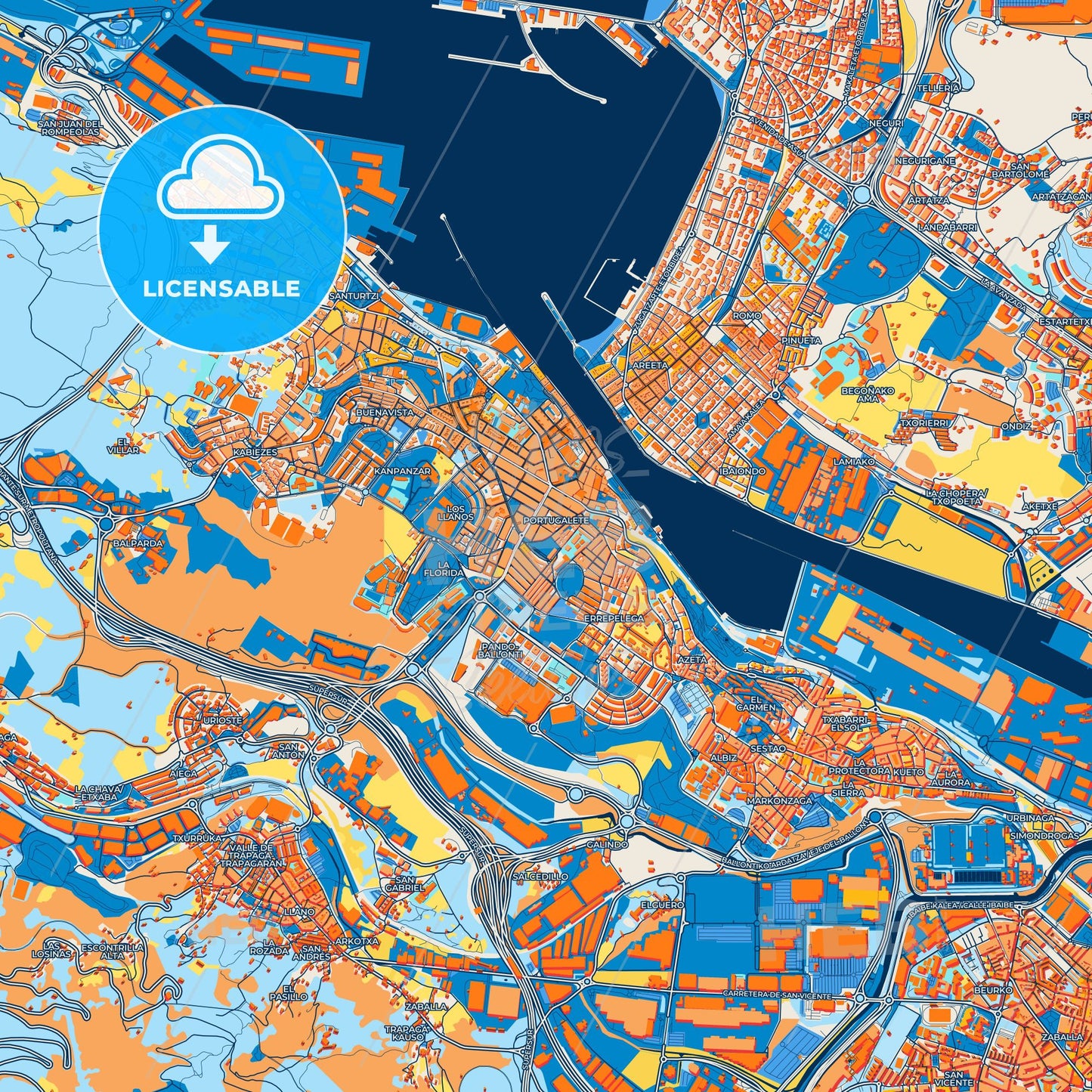 Colorful Portugalete Street Map with Labels and Buildings