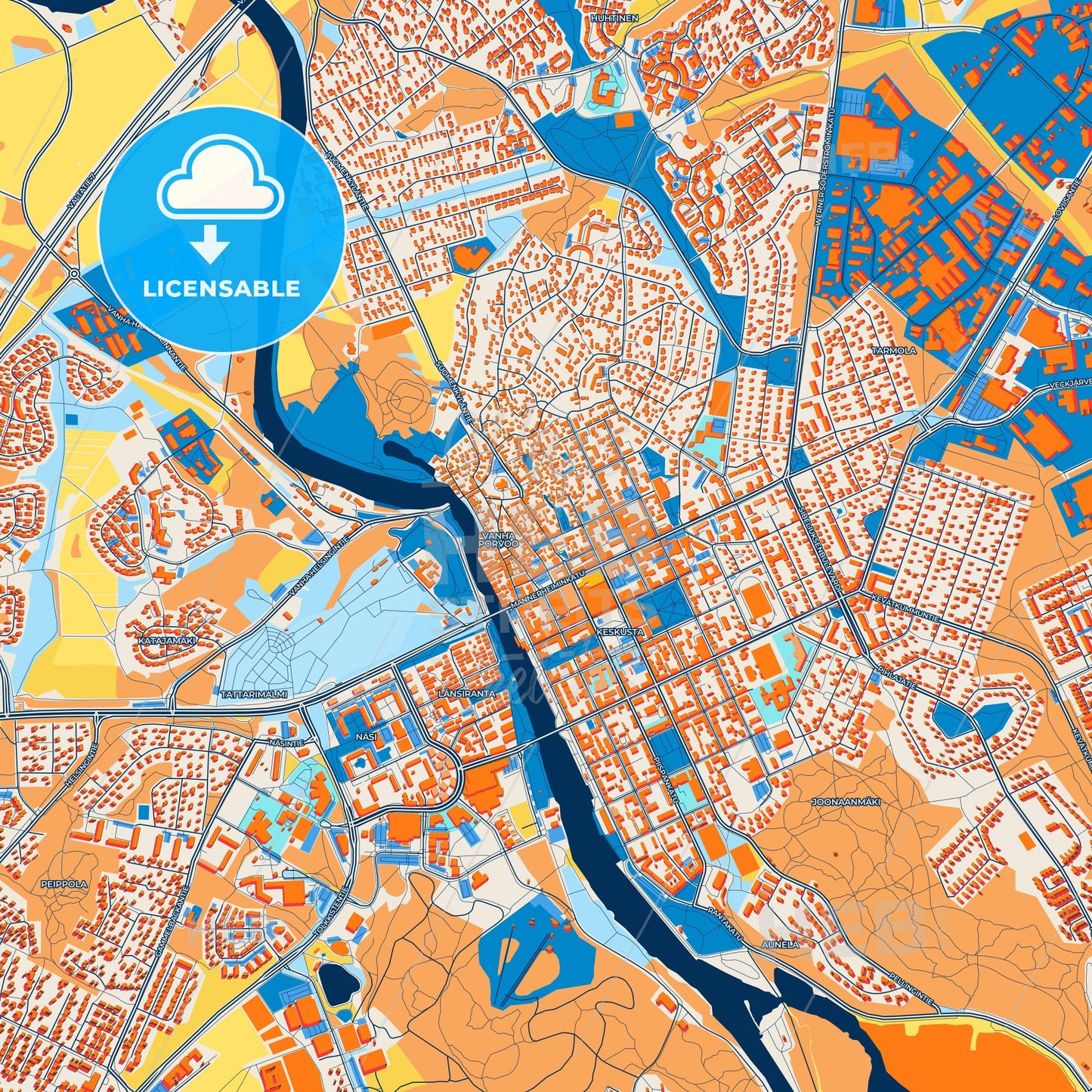 Colorful Porvoo Street Map with Labels and Buildings