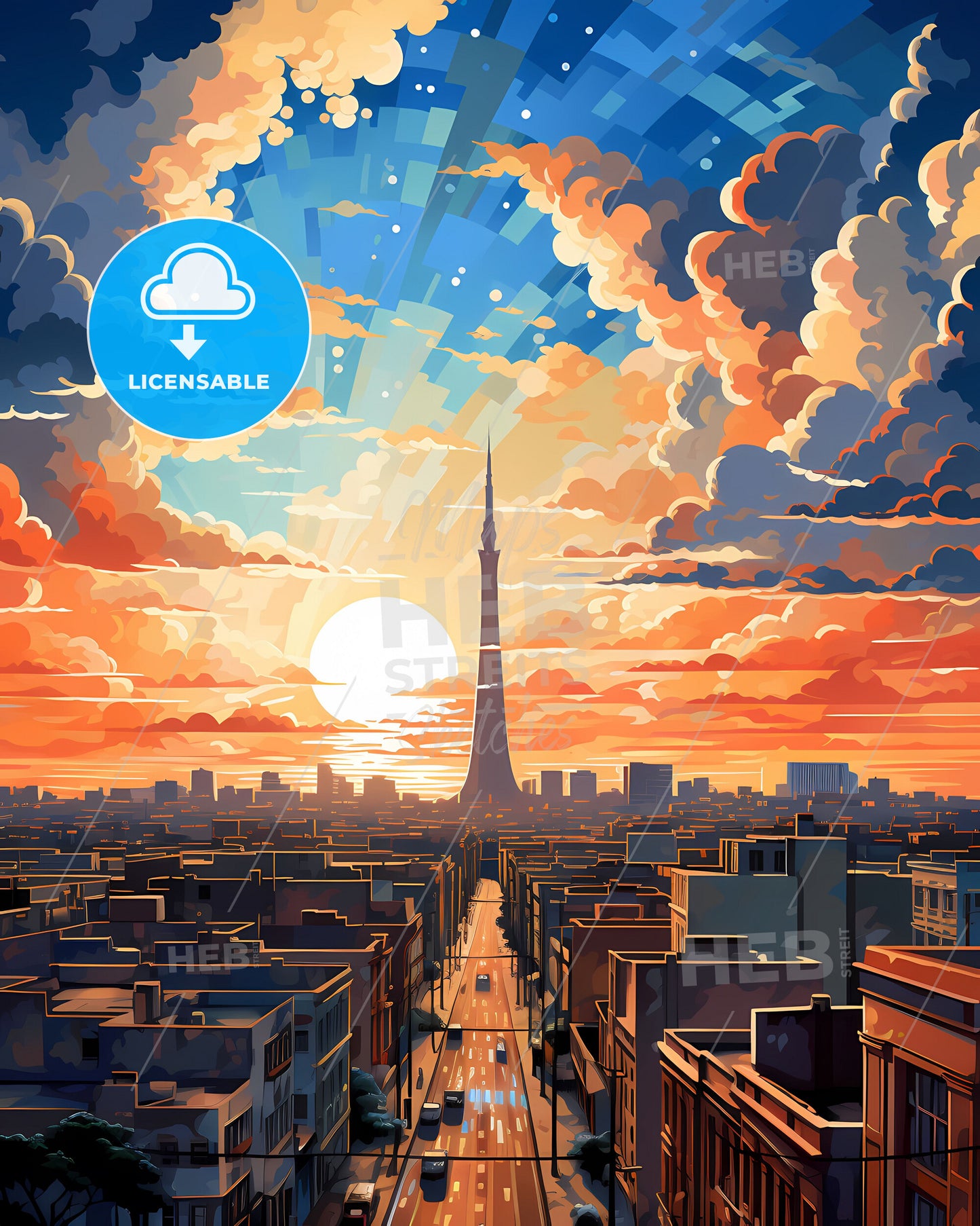 Posadas Argentina Skyline Painting Tower Artwork Cityscape Canvas Wall Decor Vibrant Colorful Art