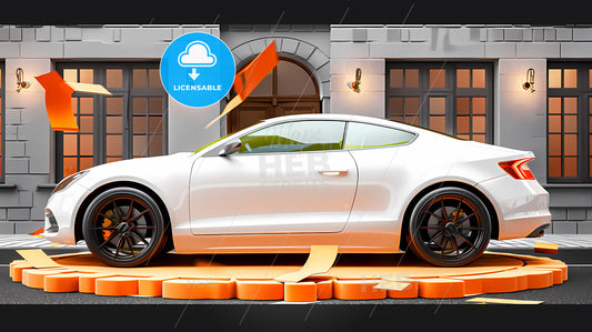 White Car - Cartoon Effect - Ultra High Quality - Vibrant Painting - Realistic Visual Effect - Clean Background - Platform Parked