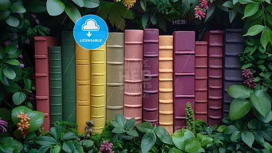 Colorful Book Stack Painting for World Book Day: Read Good Books, Flat Design Style, Copy Space, Art Focus