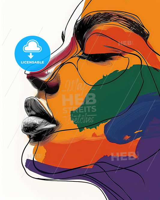 Whimsical Modern Abstract Wall Art Print: Vibrant Cutaway Outline of a Thoughtful Face on White Background