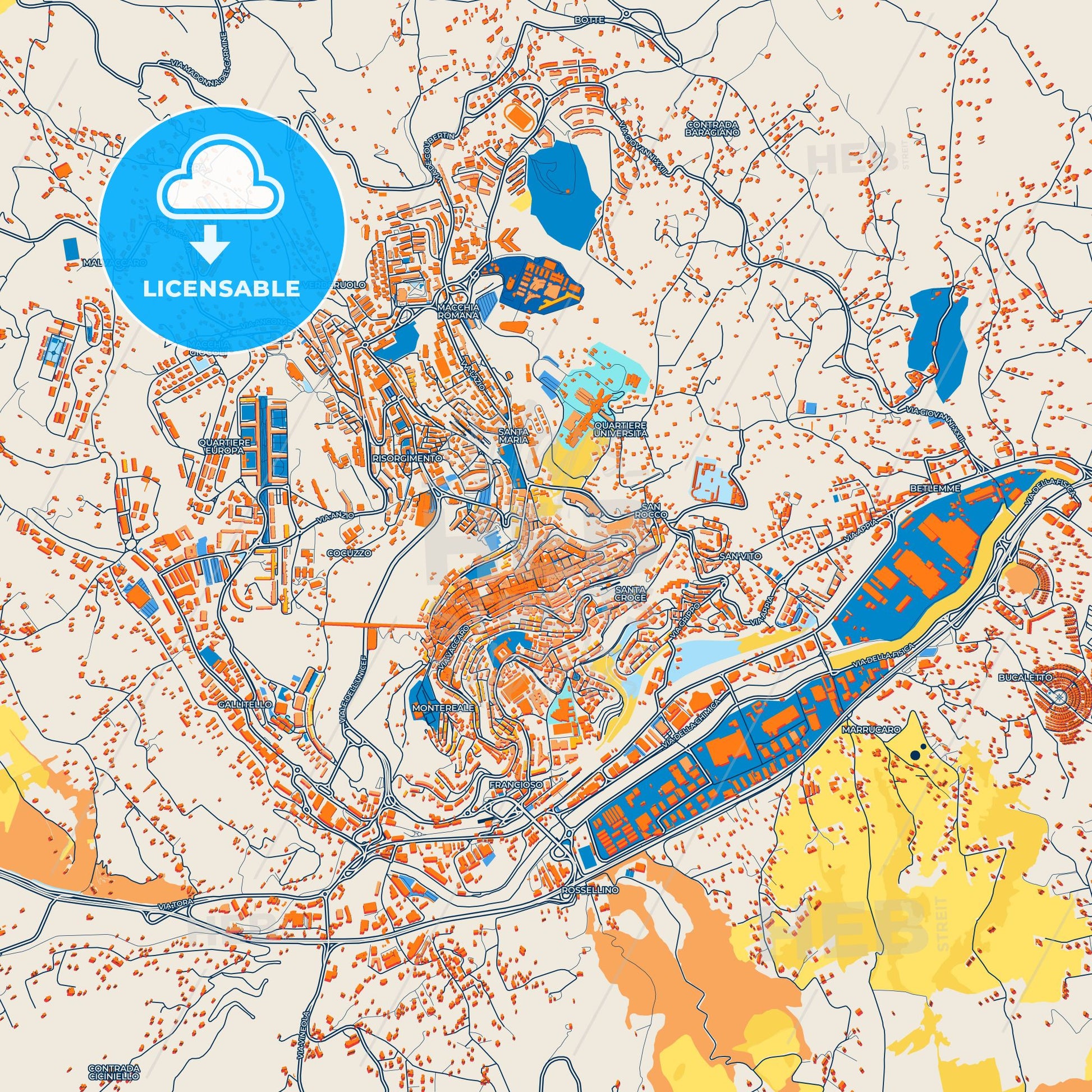 Colorful Potenza Street Map with Labels and Buildings