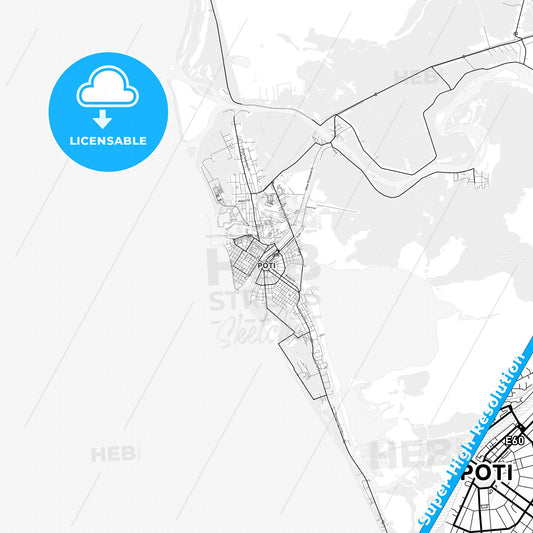 Poti, Georgia light map with streetnames, citynames and districts