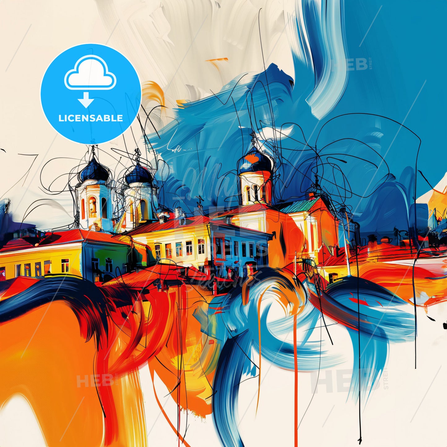 Vibrant Poti, Georgia - A Painting Of A Building With A Blue And Orange Background