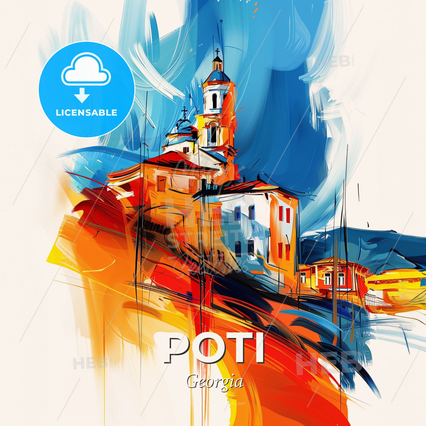 Vibrant Poti, Georgia - A Painting Of A Building - Square format print template