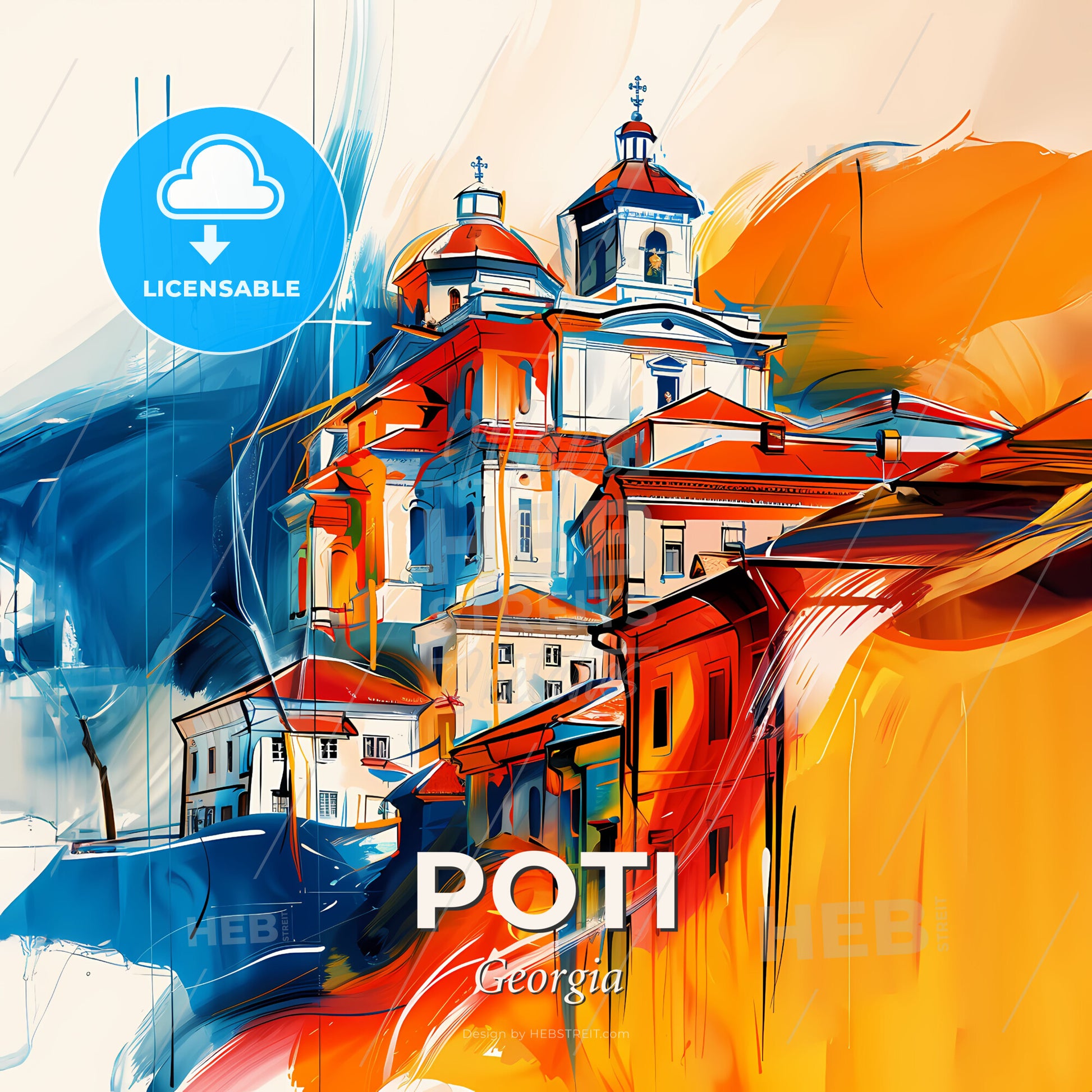 Vibrant Poti, Georgia - A Painting Of A Building - Square format print template