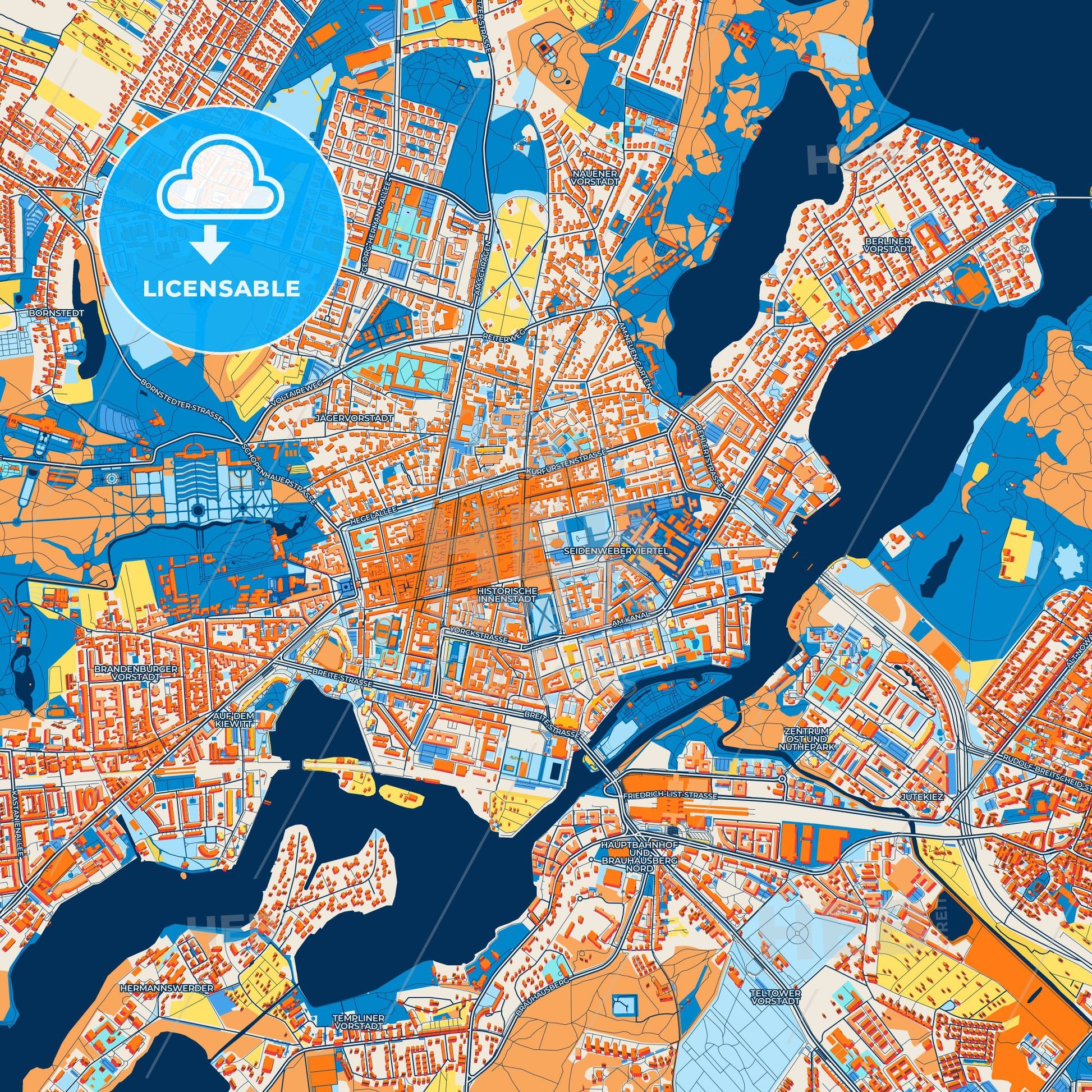 Colorful Potsdam Street Map with Labels and Buildings