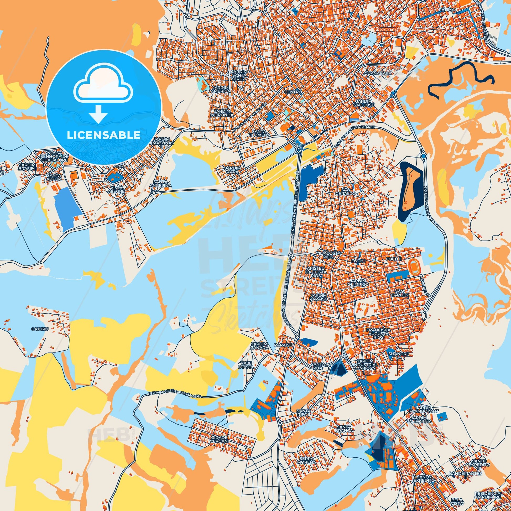 Colorful Pouso Alegre Street Map with Labels and Buildings