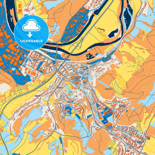 Colorful Považská Bystrica Street Map with Labels and Buildings