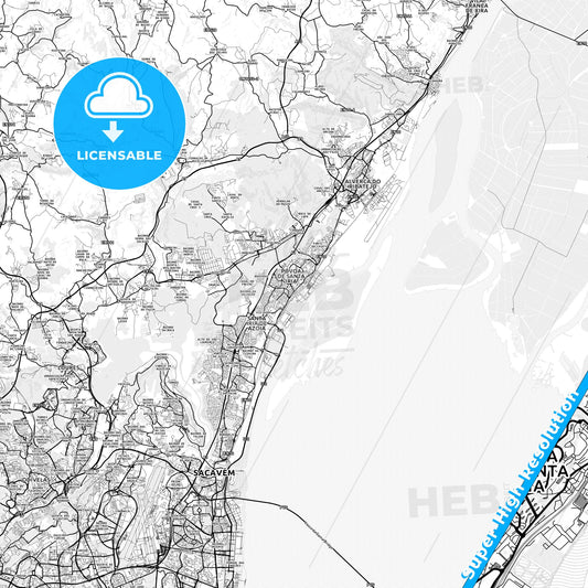 Póvoa de Santa Iria, Portugal light map with streetnames, citynames and districts