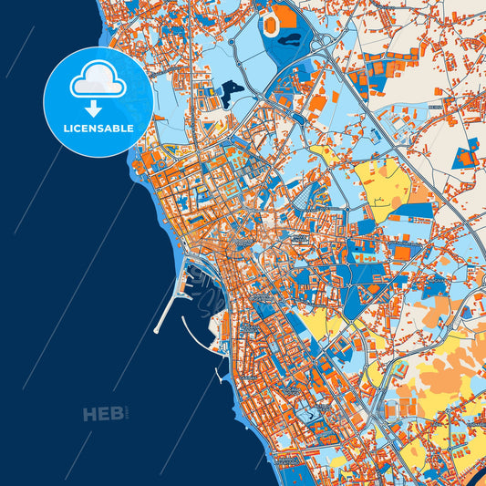 Colorful Póvoa de Varzim Street Map with Labels and Buildings