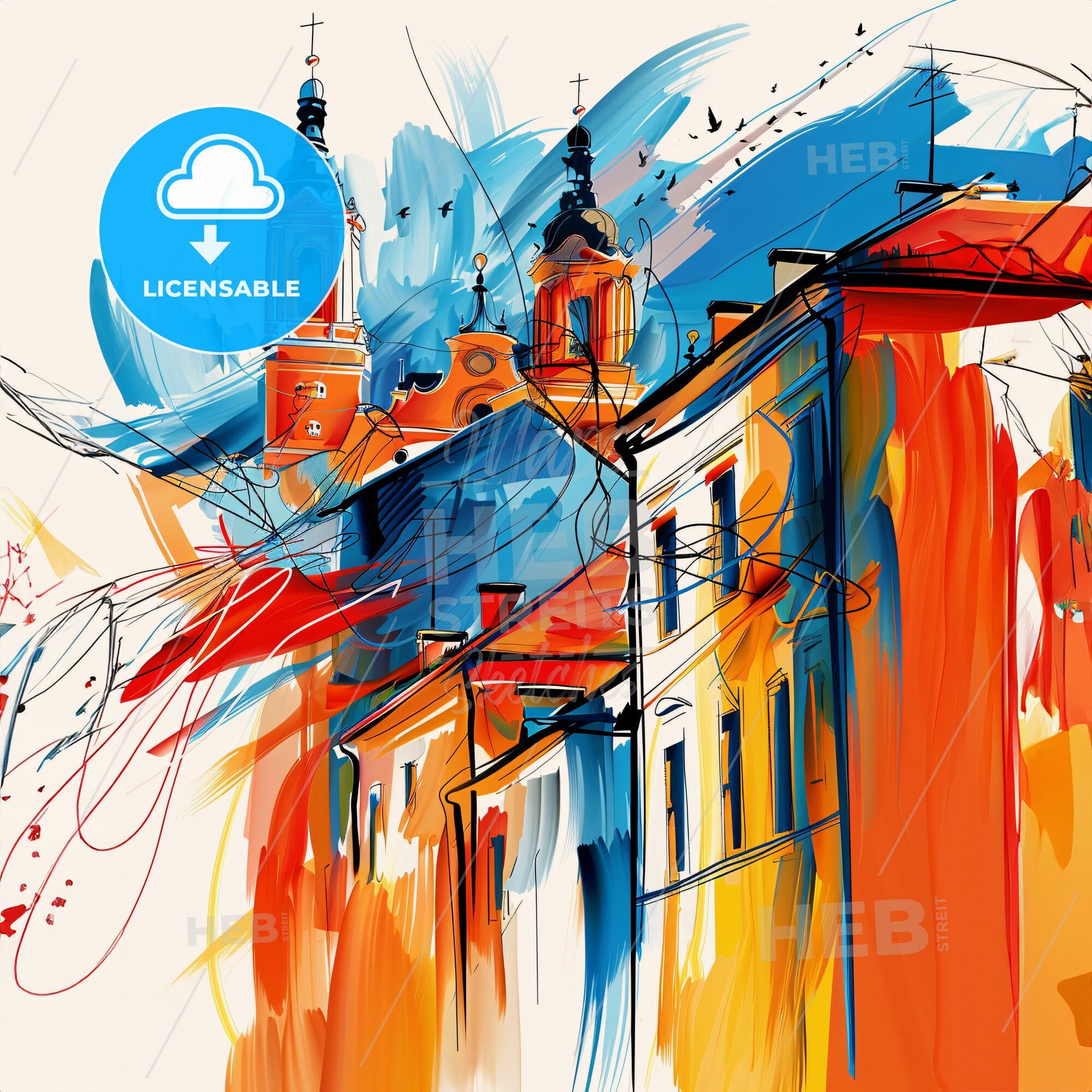 Vibrant Poznań, Poland - A Painting Of Buildings With Towers And Spires