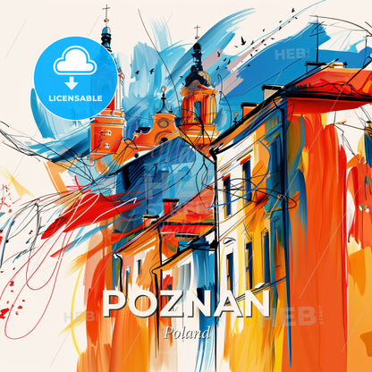 Vibrant Poznań, Poland - A Painting Of Buildings With Towers And Spires - Square format print template