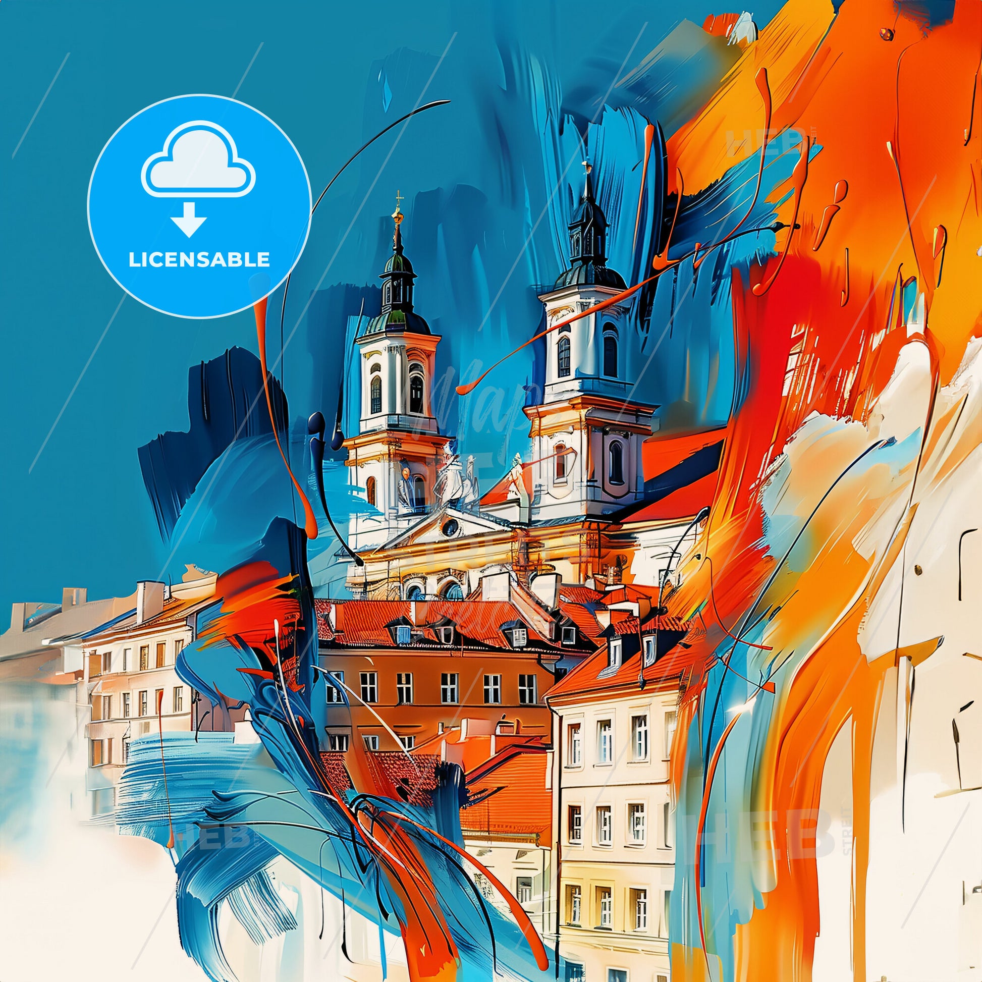 Vibrant Poznań, Poland - A Painting Of A Building With Towers