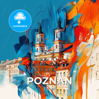 Vibrant Poznań, Poland - A Painting Of A Building With Towers - Square format print template