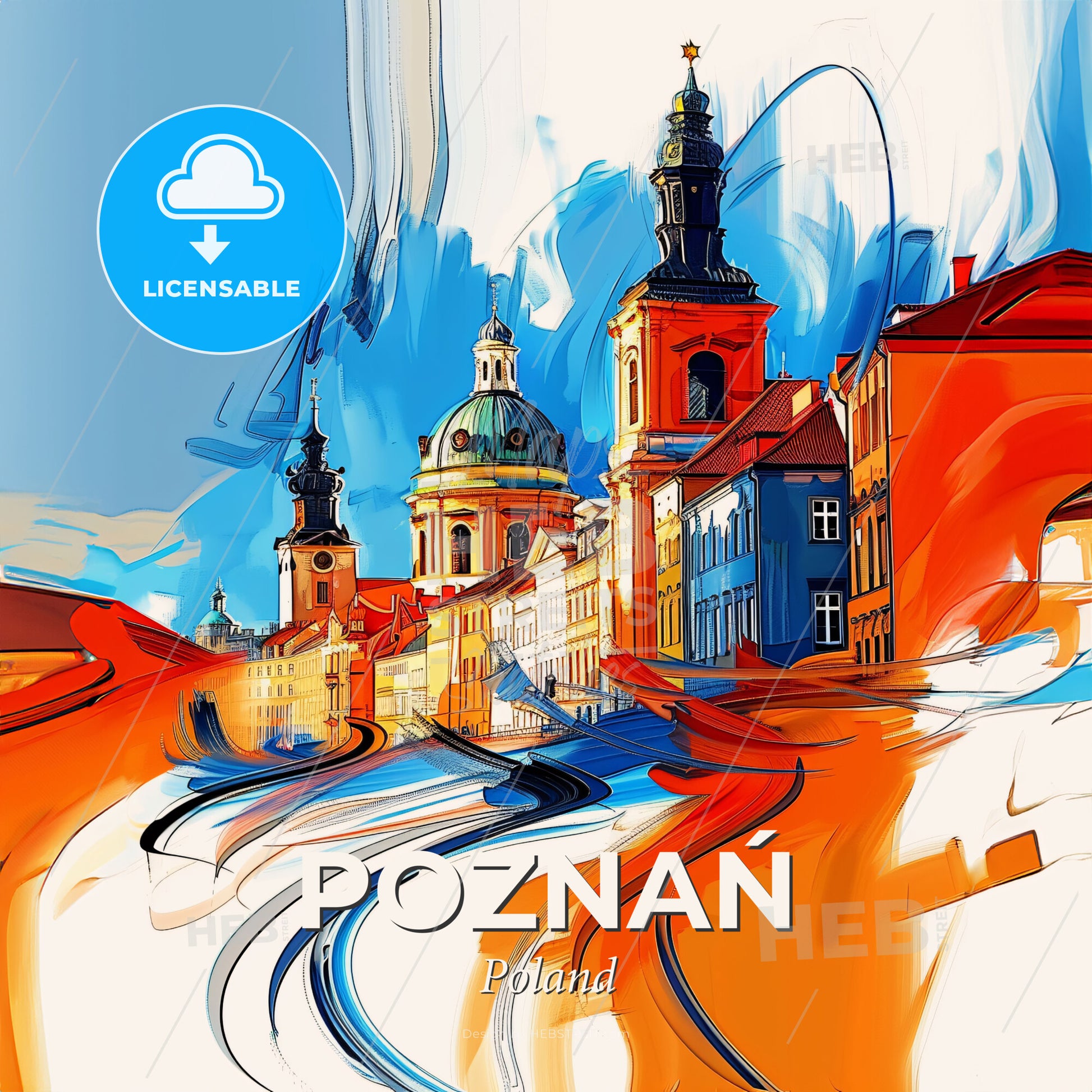 Vibrant Poznań, Poland - A Colorful City With Buildings And A Blue Sky - Square format print template