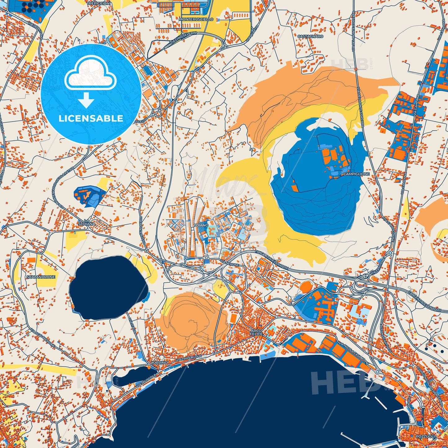 Colorful Pozzuoli Street Map with Labels and Buildings