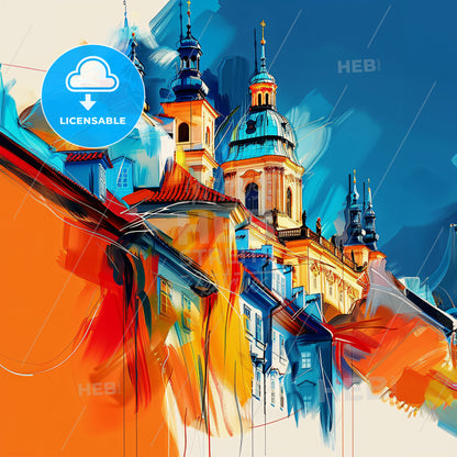 Vibrant Praha, Czechia - A Colorful Painting Of A Building
