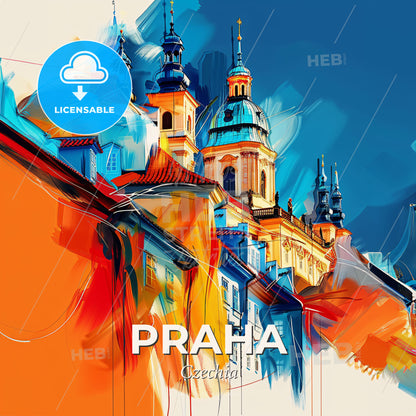 Vibrant Praha, Czechia - A Colorful Painting Of A Building - Square format print template