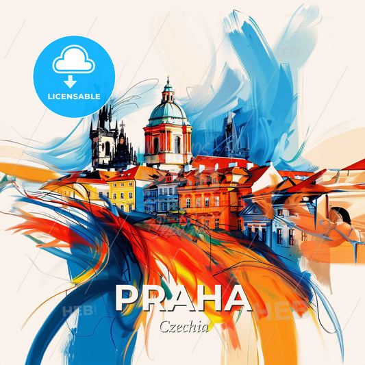 Vibrant Praha, Czechia - A Colorful Painting Of A City - Square format print template