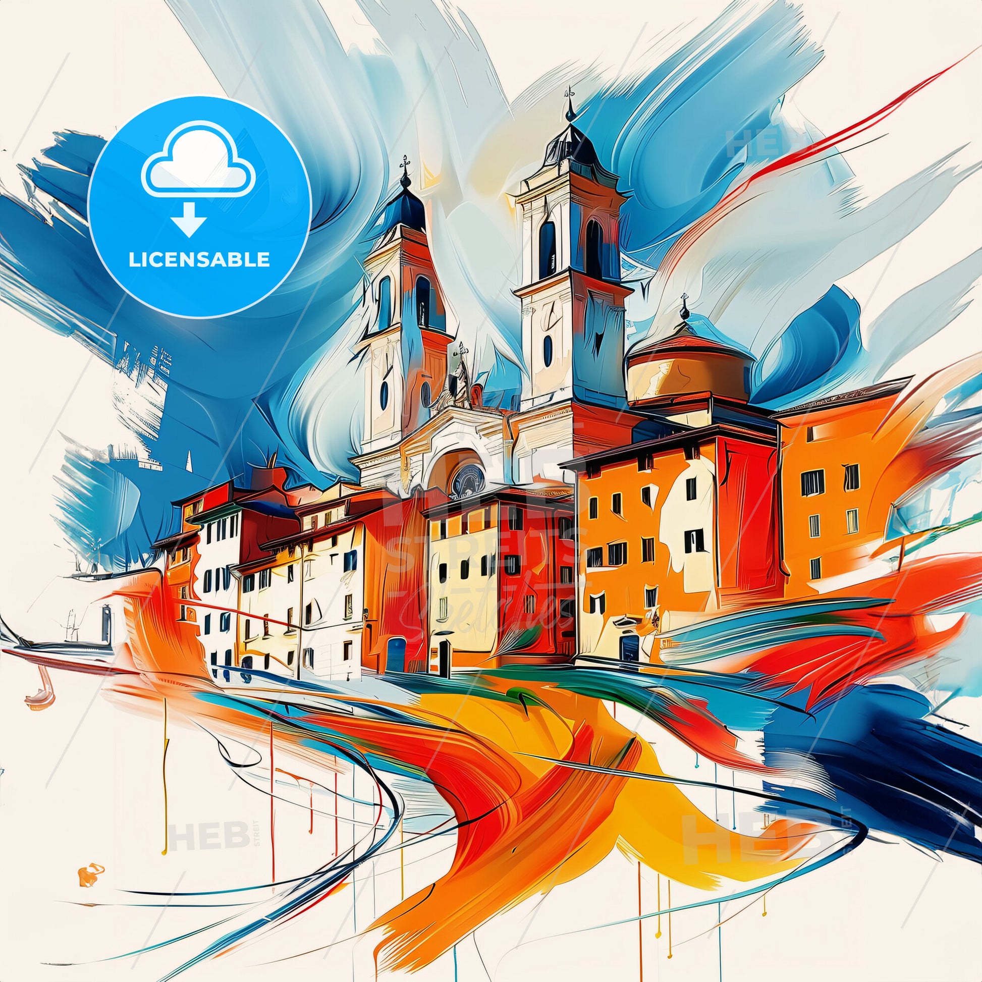 Vibrant Prato , Italy - A Painting Of A Building With Towers