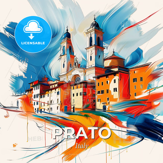Vibrant Prato , Italy - A Painting Of A Building With Towers - Square format print template