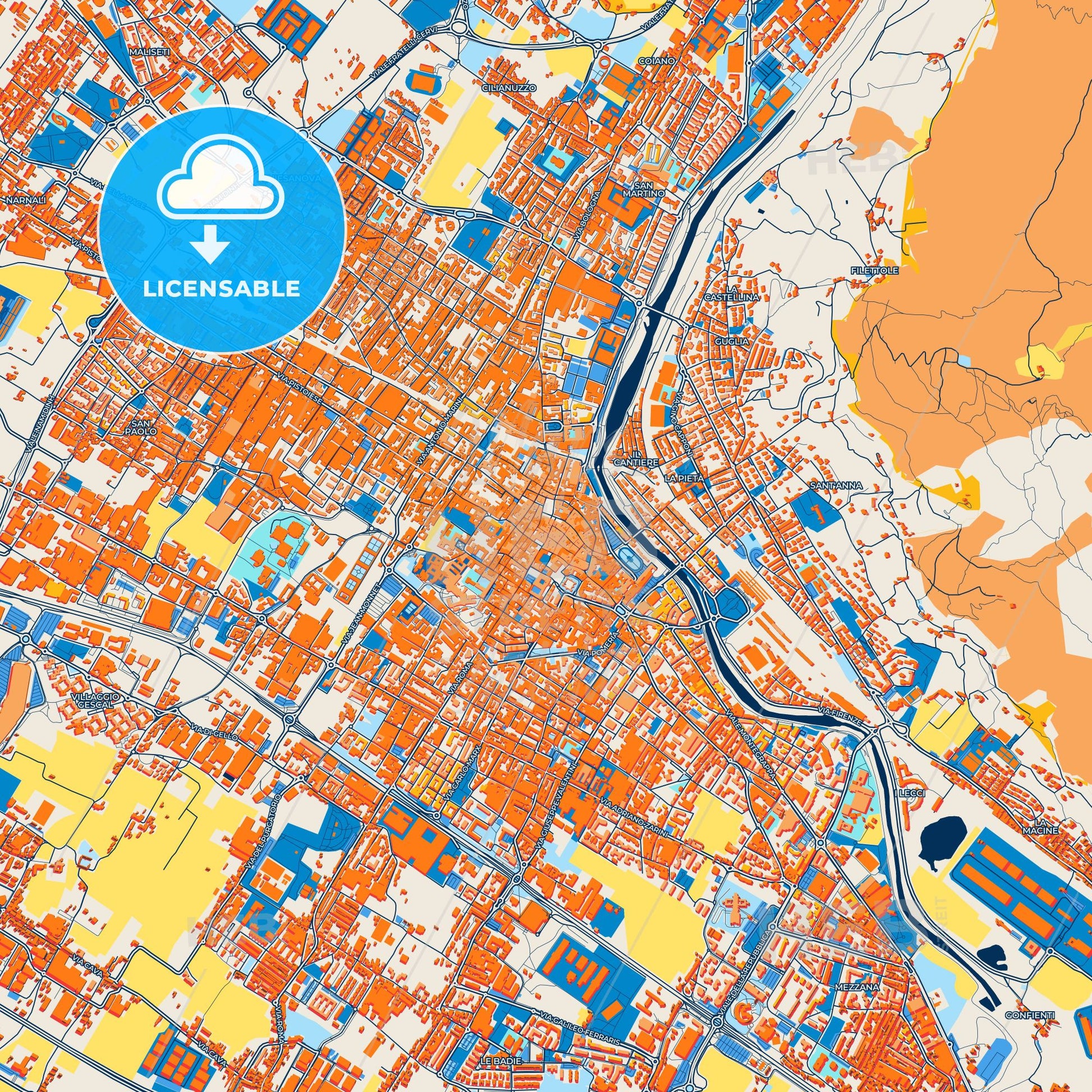 Colorful Prato Street Map with Labels and Buildings